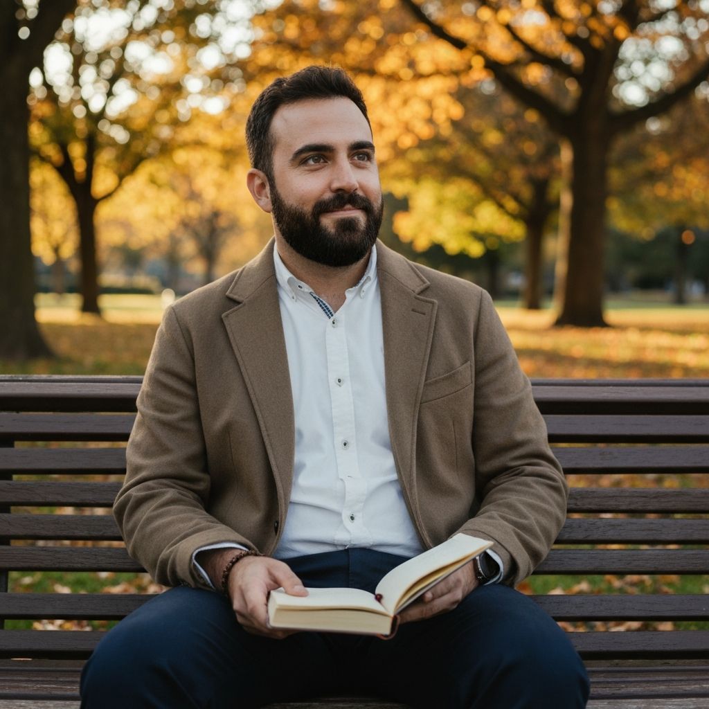 A person sitting peacefully in a park, experiencing quiet clarity after reflection